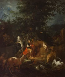 Orpheus med djur i ett landskap, före 1720